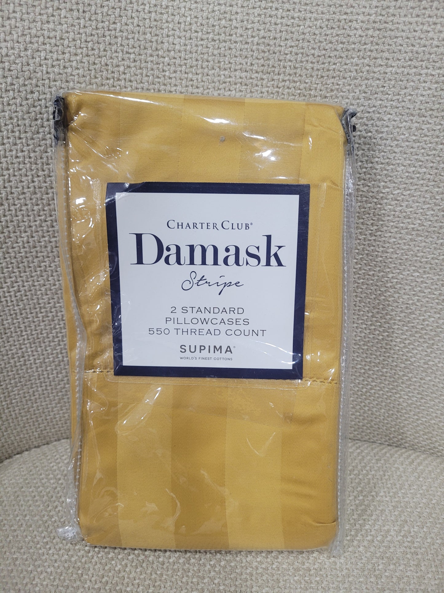 Charter Club Damask Stripe Pillowcases 500 Thread Count, 2 Cubre Almohadas, Doradas, Estándar