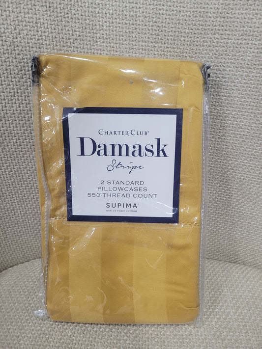 Charter Club Damask Stripe Pillowcases 500 Thread Count, 2 Cubre Almohadas, Doradas, Estándar