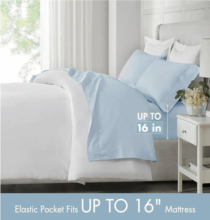Madison Park Cotton Sheet Set, Soft & Breathable 500TC Egyptian Cotton Sheets, All Seaons Elastic Deep Pockect Sheet Set, Lightweighted 100% Egyptian Bed Sheets, King, 4 Piezas, Azul