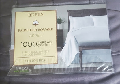Fairfield Square Aspen, 1000 thread count, Luxurious Sateen, 6 piezas, King, Gris