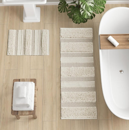 INK+IVY Asher Bath Rug Hand-Woven Striped Bathroom Bath-Mats 20"x32" Natural, 1 Alfombra de Baño Tejida a Mano