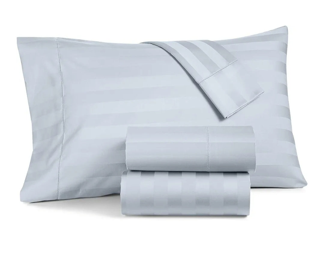 Charter Club Damask Stripe Sheet Set, 550 Thread Count 100% Supima Cotton Vapor, Azul Claro, 4 Piezas, King