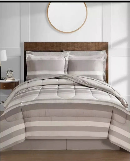 Lanwood Home Austin Striped Comforter Set, Café, 8 Piezas, Queen
