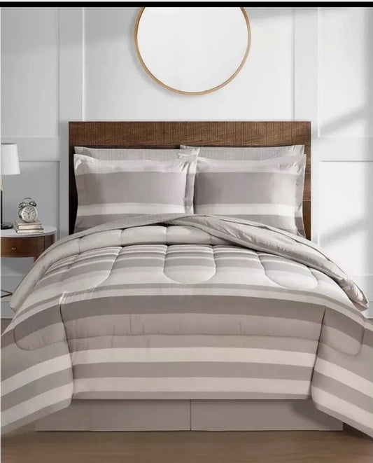Lanwood Home Austin Striped Comforter Set, Café, 8 Piezas, Queen
