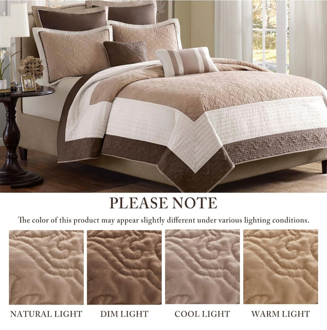 Madison Park Attingham Quilt Set 90"x90", Beige, 7 Piezas, Queen