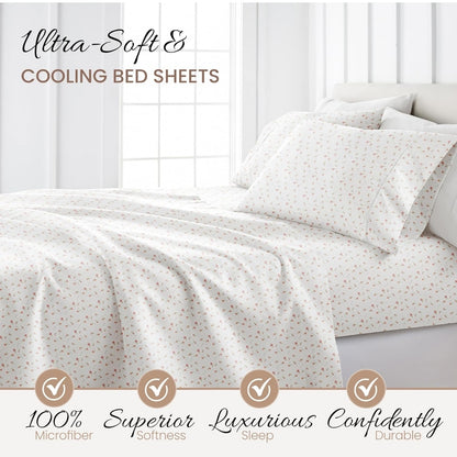 Ienjoy Linen Market Double-Brushed Ultra Soft Twin Sheet Set, Wrinkle-Free Easy Care, Blanco/Flores Rosadas, Twin, 3 Piezas