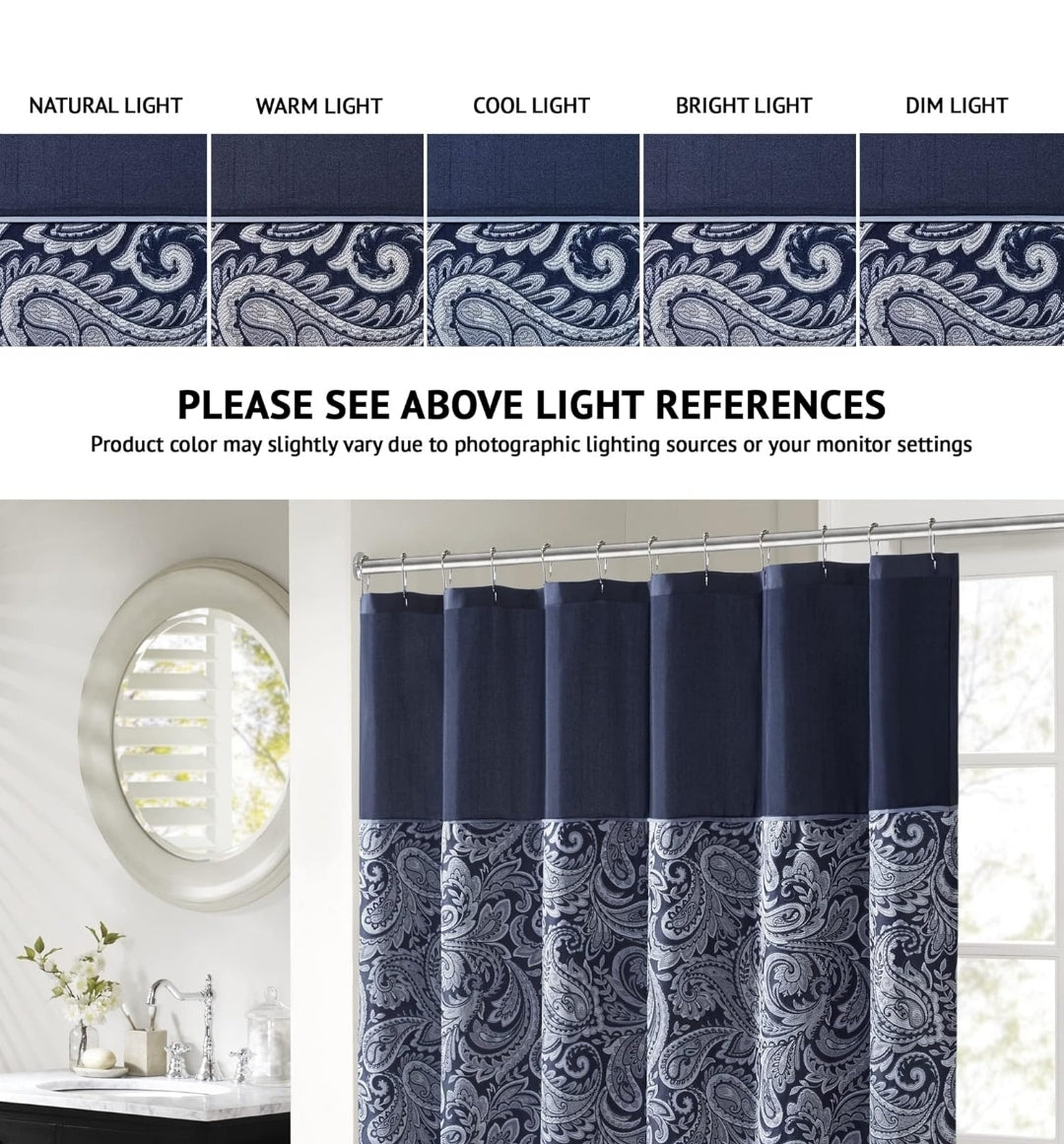 Madison Park Aubrey Shower Curtain Paisley Jacquard Pieced Microfiber Faux Silk Modern Home, 1 Cortina de Baño Azul