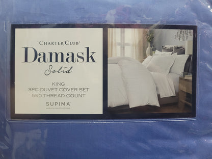 Charter Club Damask Solid 3 Piece King Duvet Set Marina Blue, Azul, 3 Piezas, King