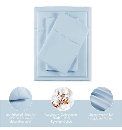 Madison Park Cotton Sheet Set, Soft & Breathable 500TC Egyptian Cotton Sheets, All Seaons Elastic Deep Pockect Sheet Set, Lightweighted 100% Egyptian Bed Sheets, King, 4 Piezas, Azul