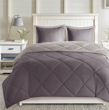 Madison Park Essentials Larkspur Comforter Set, 3 Piezas, Gris, Full/Queen