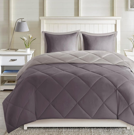 Madison Park Essentials Larkspur Comforter Set, 3 Piezas, Gris, Full/Queen