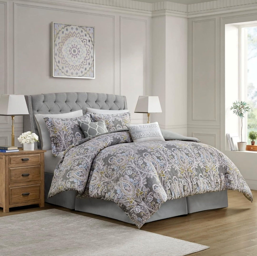 Harbor House Cozy Cotton Comforter Set - Classic Modern Design, All Season Down Alternative Casual, 6 Piezas, Verde, King