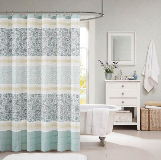 Madison Park Dawn Modern Cotton Fabric Shower Curtain, Cottage/Country Print Design, 72 X 72, 1 Cortina de Baño
