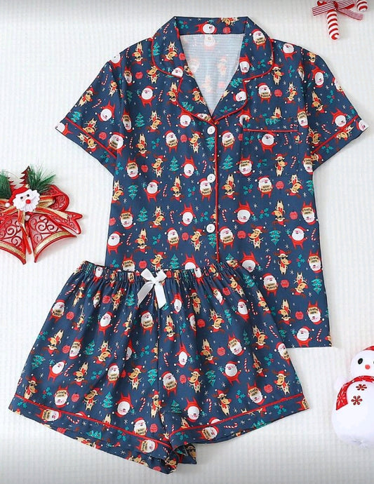Set de pijama navideña de camisa de botones y short