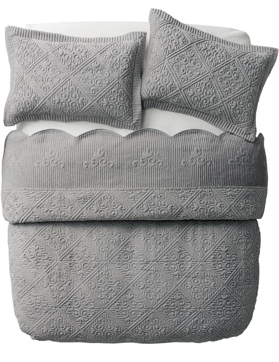 VCNY Home - Quilt Set, Cozy Plush Bedding with Matching Sham, Elegant Room Decor, 3 Piezas Gris, King