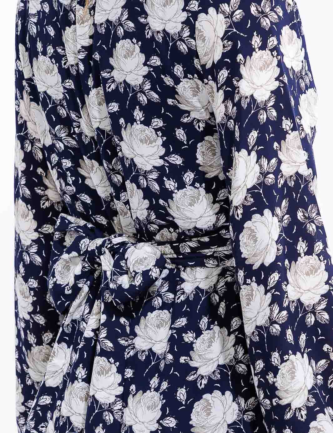 Vestido azul con Diseño Floral y cuello en V