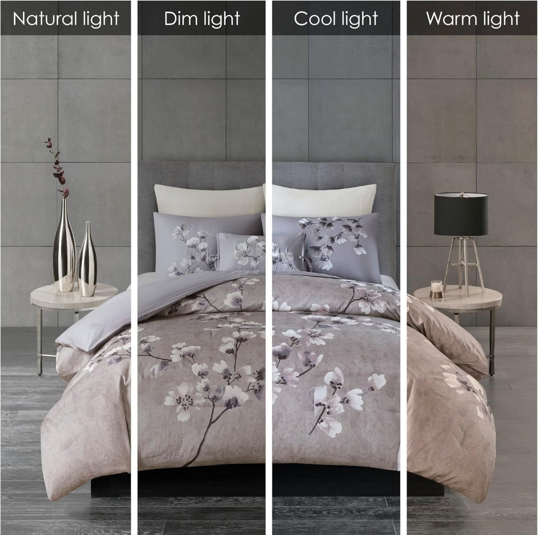 Natori Sakura Cotton Comforter Reversible Solid Cherry-Blossom, Queen, Lila
