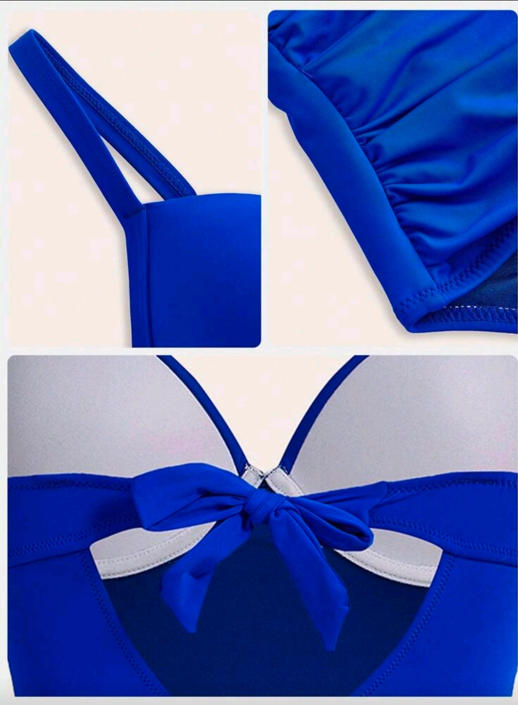 Traje de baño azul de una sola pieza con tirantes finos