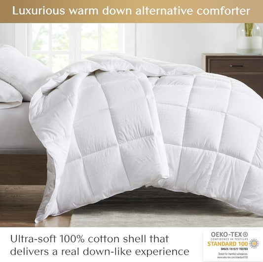 CROSCILL Queen Comforter Soft Cotton Dobby Top Design Solid Reverse, Blanco, 1 edredón
