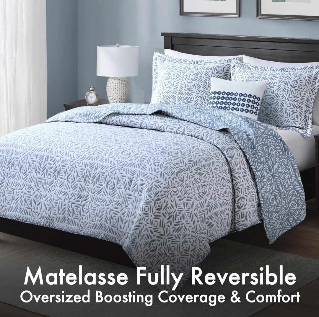 Madison Park Quilt Set Metelasse Reversible Coverlet Set Size, Soft Summer Quilt, All Season, King/Cal King, Azul, 4 Piezas