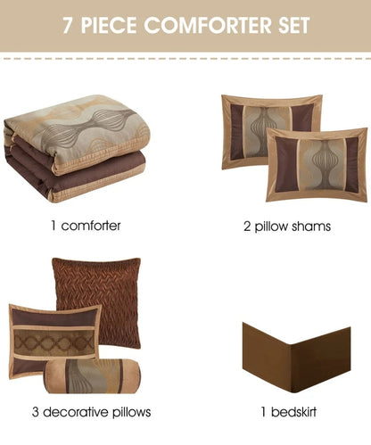 Nanshing Daniella 7-Piece Modern Geometric Comforter Set - King, Cafe