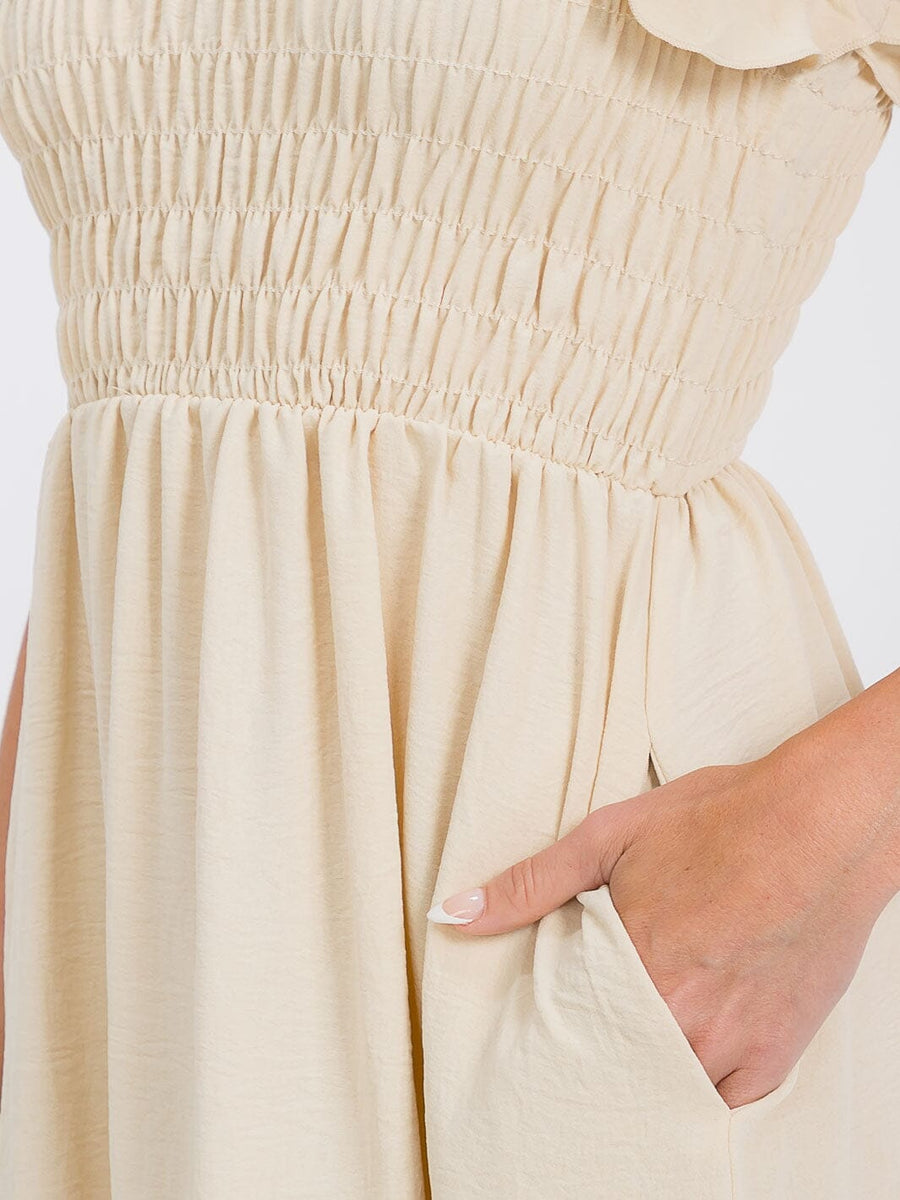 Vestido Midi beige con Bolsillos