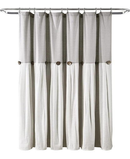 Lush Decor Linen Button Shower Curtain, 72" W x 72" L, Gray & Off White - Gray Shower Curtain Fabric - 1 cortina de baño, Blanco/Gris