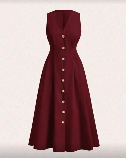 Vestido rojo elegante con cuello en V