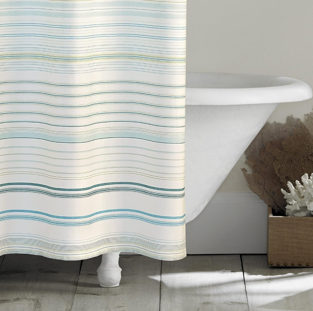 Tommy Bahama - Fabric Shower Curtain, Stylish Striped Bathroom Decor, Hook Holes Top (La Scala Breezer Green, 72" x 72"), 1 Cortina de Baño