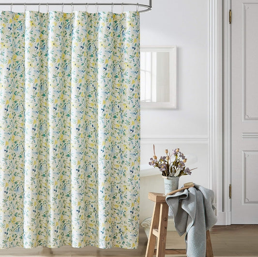 Laura Ashley Home - Shower Curtain, Stylish Cotton Bathroom Decor, Elegant Floral Home Decor (Nora Blue, 72" x 72"), 1 Cortina de Baño
