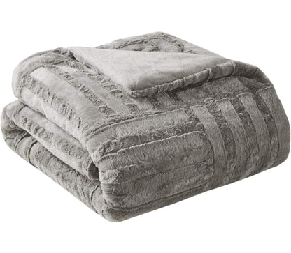 Madison Park Arctic Luxury Ultra Alternative Throw 50x60 Geometric Premium Soft Cozy Long Fur Plush For Bed, Couch or Sofa, 50 in x 60 in, Gris, Colcha