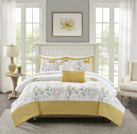 Harbor House Cozy Cotton Comforter Set - Classic Modern Design, All Season Down Alternative Casual Bedding, Matching Shams, Meadow, 5 Piezas, Amarillo, King