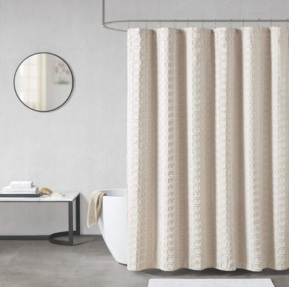 Madison Park Metro Bathroom Shower, Textured Woven Clipped Design Modern Mid-Century Privacy Bath Fabric Curtains, 72"x72" Sand (Color Arena), 1 Cortina de Baño