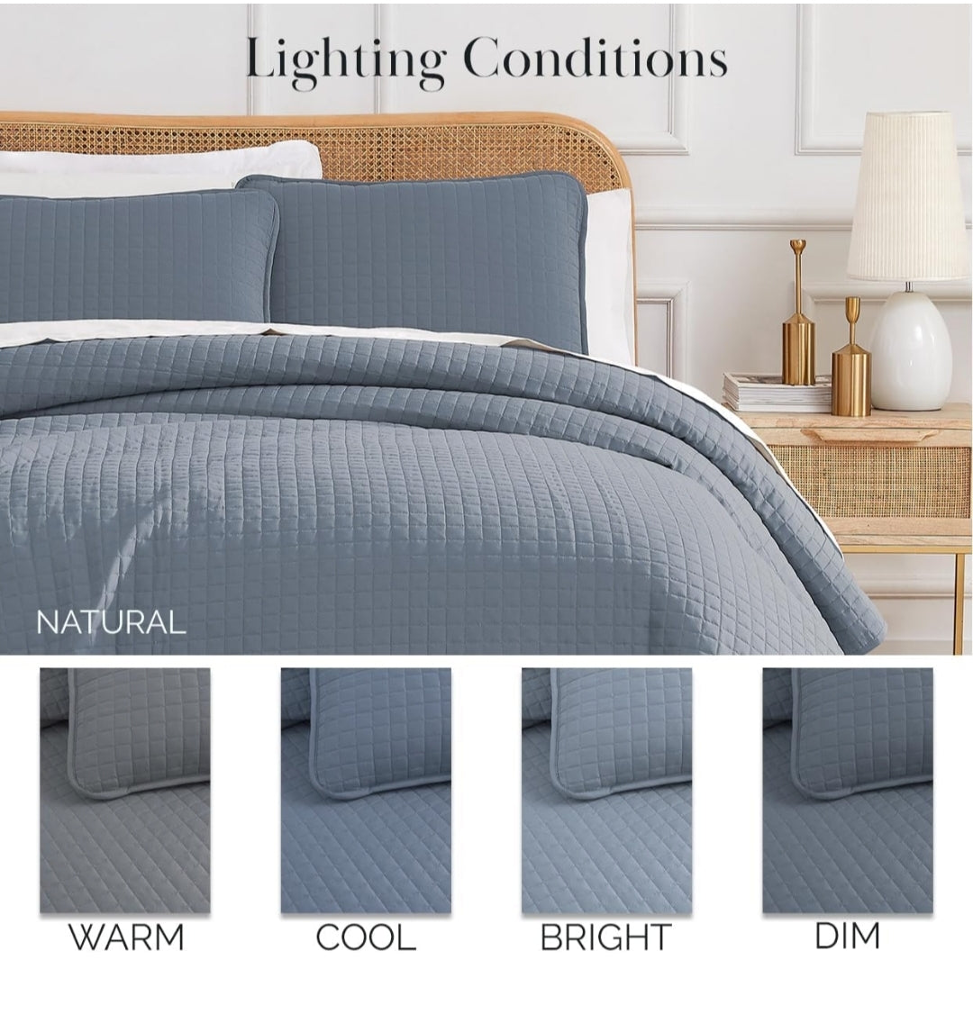 Southshore- Fine Linens, Inc. Oversized Quilt Set Soft Microfiber, 3 Piezas, Gris Oscuro, Queen