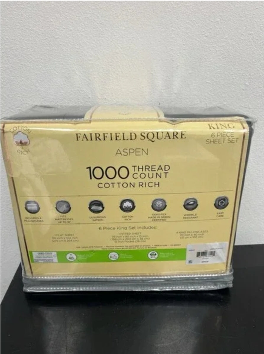 Fairfield Square Aspen, 1000 thread count, Luxurious Sateen, 6 piezas, King, Gris
