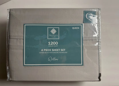 Tranquil Home Willow 1200 Thread Count Queen Sheet Set, Blanco, 4 Piezas, Queen Color Blanco
