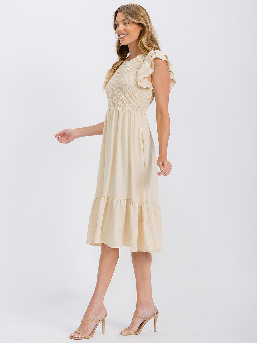 Vestido Midi beige con Bolsillos