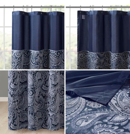 Madison Park Aubrey Shower Curtain Paisley Jacquard Pieced Microfiber Faux Silk Modern Home, 1 Cortina de Baño Azul