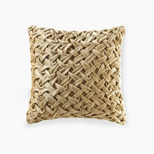 Winchester Décor Pillow, Luxurious Vintage Ruched Velvet, Removable Cover, 100% White Goose Feather Décor Pillow, 233TC 100% Cotton Down Proof Cover, Winchester, Square 20x20, 1 Almohada Dorada