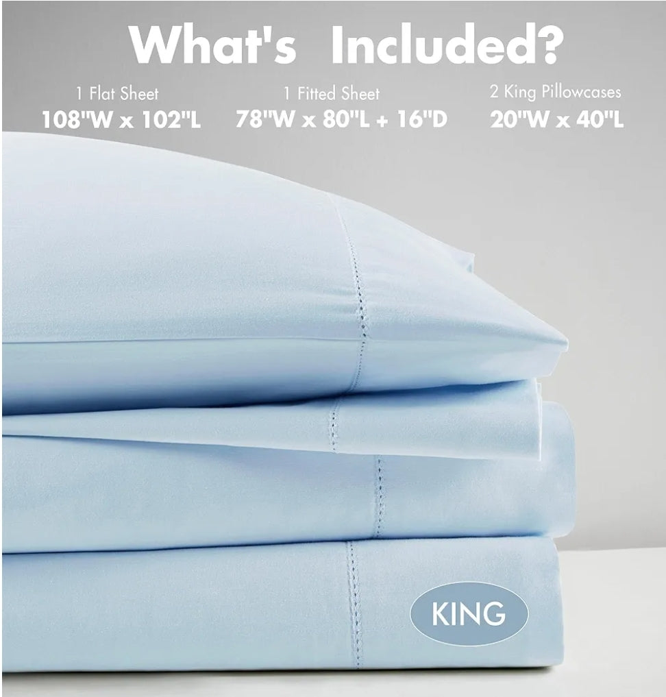 Madison Park Cotton Sheet Set, Soft & Breathable 500TC Egyptian Cotton Sheets, All Seaons Elastic Deep Pockect Sheet Set, Lightweighted 100% Egyptian Bed Sheets, King, 4 Piezas, Azul