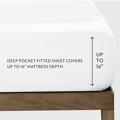 Ienjoy Linen Market Bedding Sheet Set, 4 Piezas, Blanco con Lineas Verdes, Queen