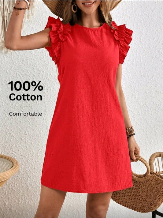 Vestido rojo corto con vuelos en los hombros