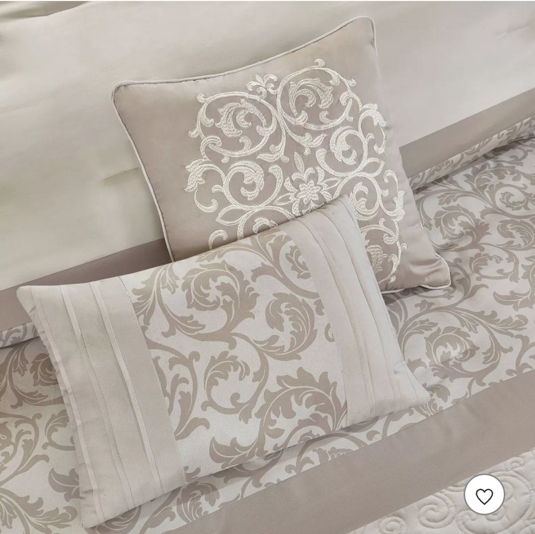 510 Design Casey Embroidered Comforter Set - 8piezas, Queen, Beige