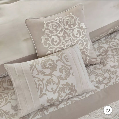 510 Design Casey Embroidered Comforter Set - 8piezas, Queen, Beige