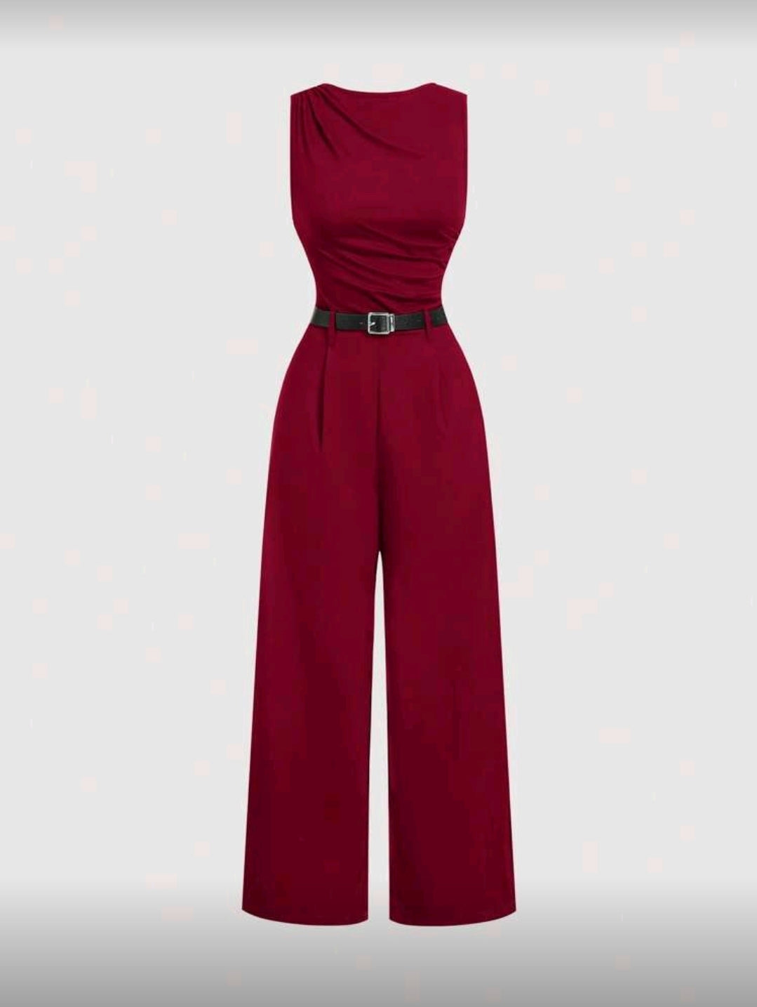 Jumpsuit Rojo de Pierna Ancha con Cinturón