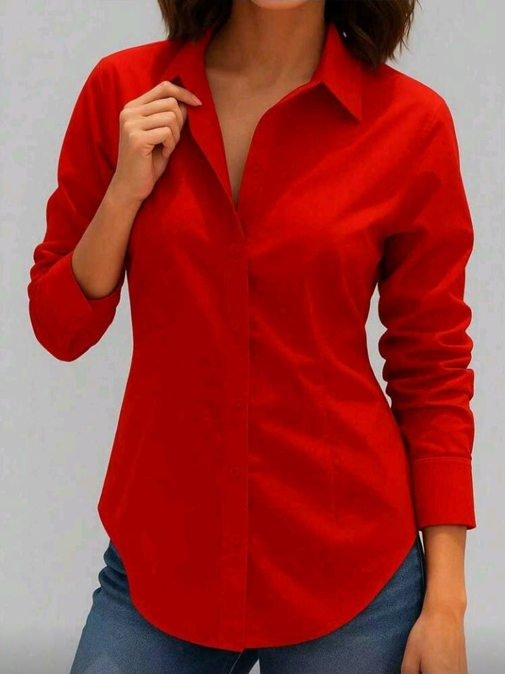 Camisa casual roja manga larga y de botones