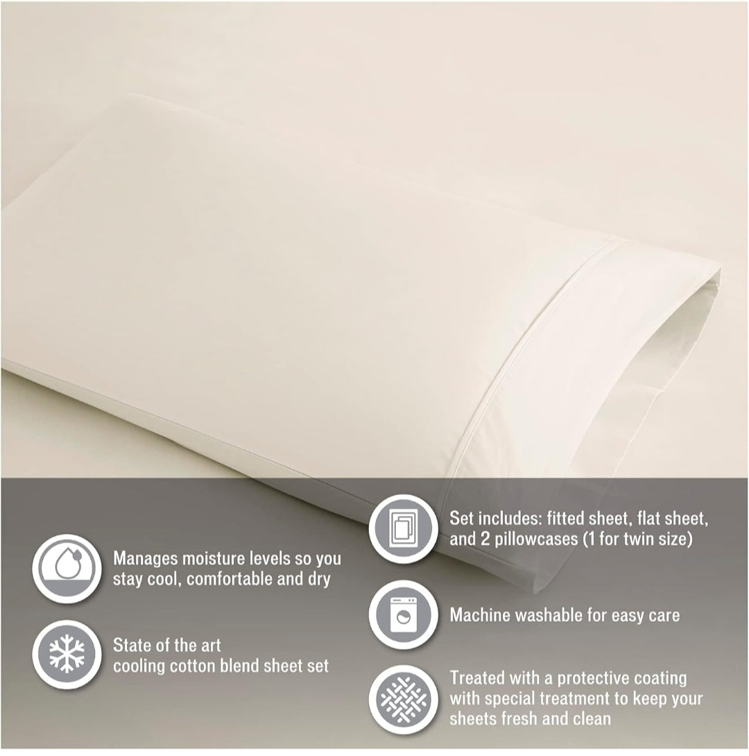 Beautyrest BR 600 TC Cooling Cotton Blend Solid Sheet 16 Inch Deep Pocket Hypoallergenic, All Season, Soft Bedding-Set, Matching Pillow Case, Blanco, 4 Piezas, King