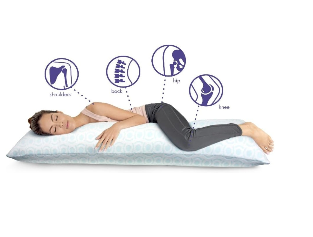Almohada extra grande para embarazadas LOFTWORKS, Big and Soft Extra Long Memory Foam Body Maternity Pregnancy Pillow, 18" W x 60" L, Azul Claro