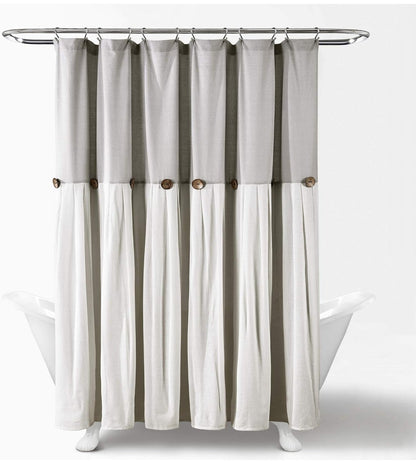 Lush Decor Linen Button Shower Curtain, 72" W x 72" L, Gray & Off White - Gray Shower Curtain Fabric - 1 cortina de baño, Blanco/Gris