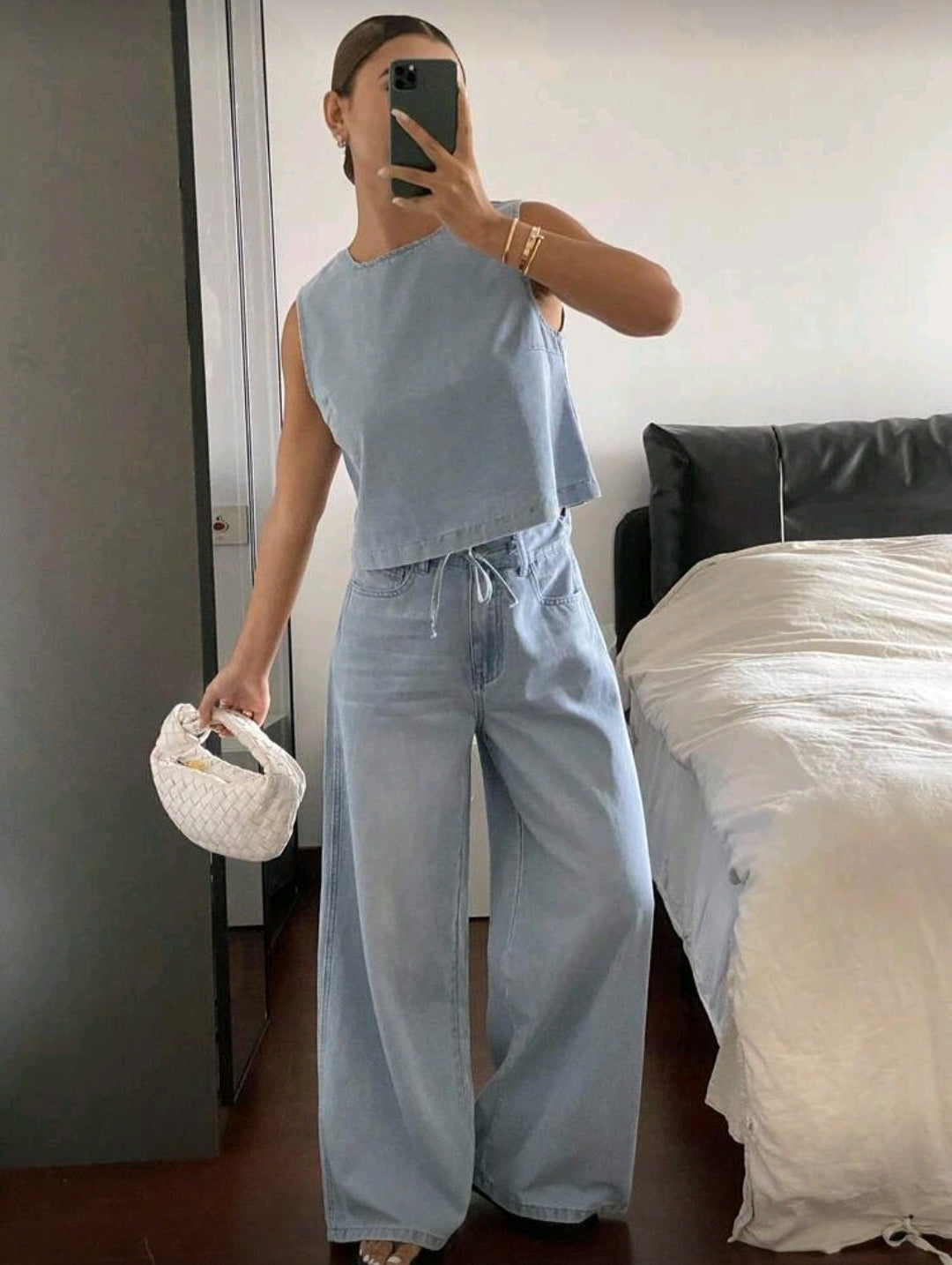 Conjunto Azul de Camisa y Pantalón Holgado